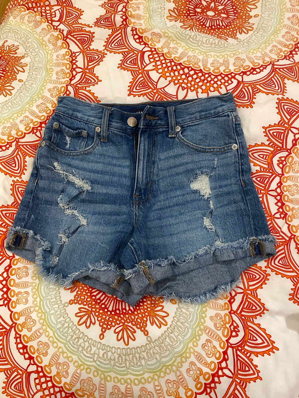 Aeropostale Blue Distressed Denim Cutoff Mom Shorts